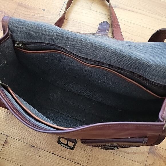 Vintage Distressed Brown Genuine Leather Crossbody Saddlebag Boho Hippie Western - Picture 5 of 11